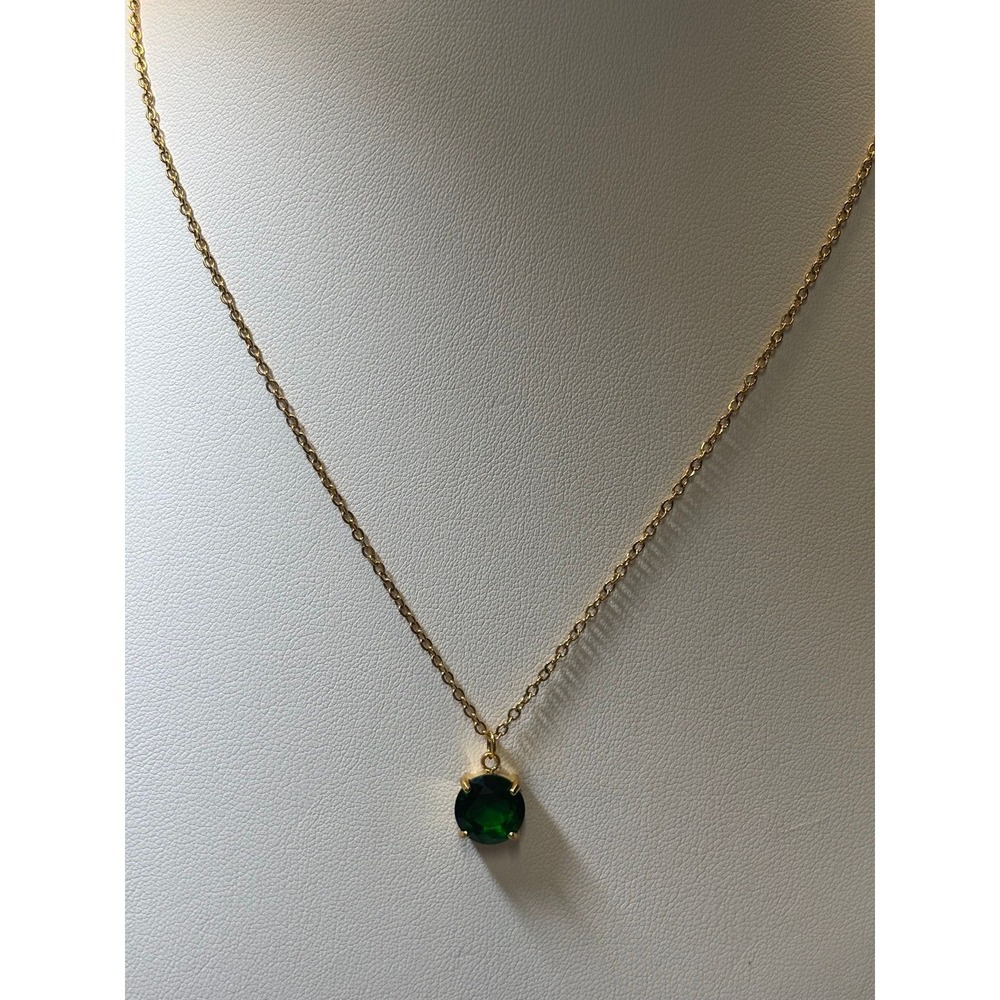 #39. Gold-tone Round Green Gemstone Necklaceckl